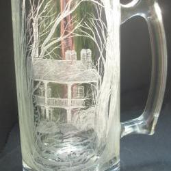 Hand engraved glass mug "summerset" Historic home, original one of a kind art